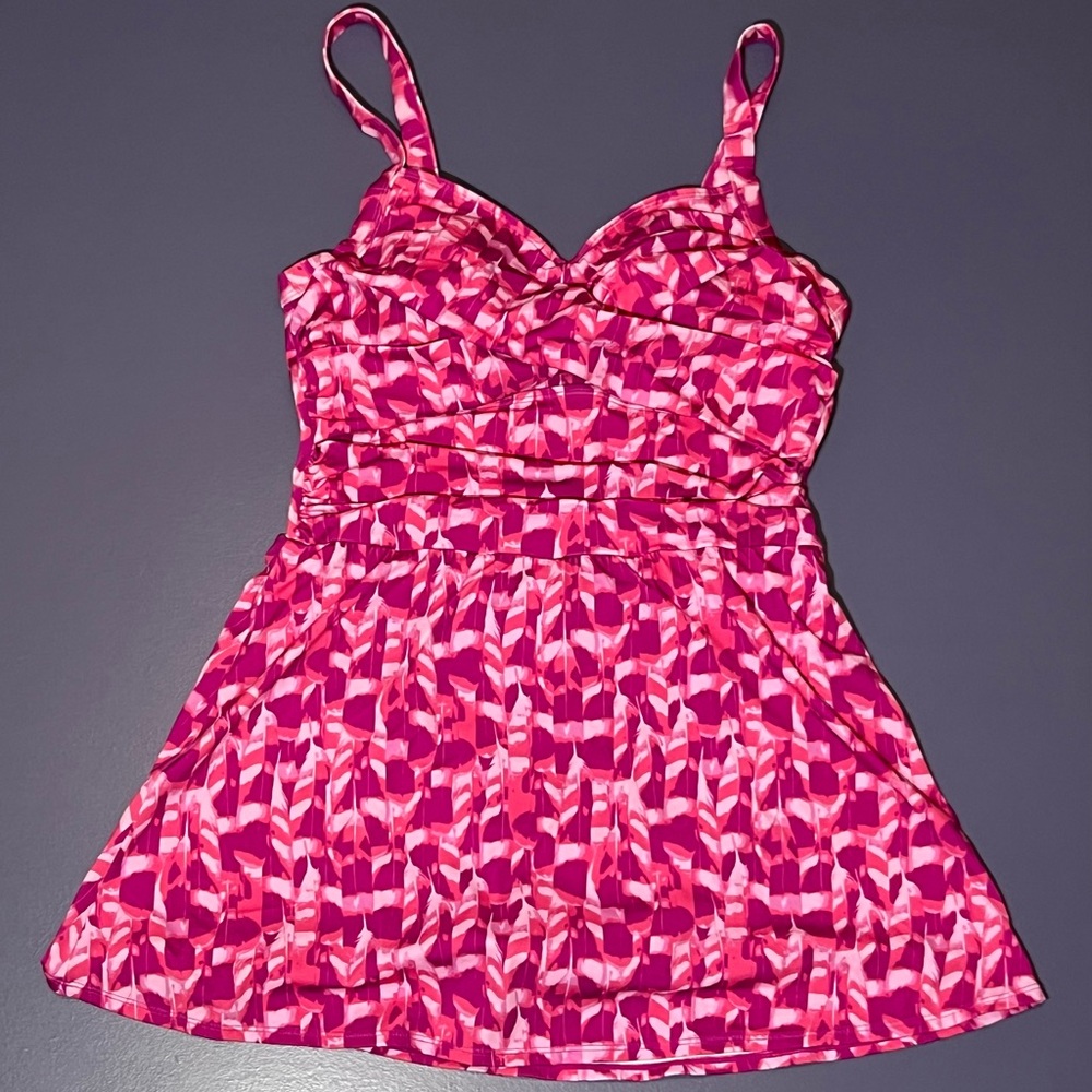 Denim & Co. Beach Sweetheart Twist Swim Dress Pink, Size 8P